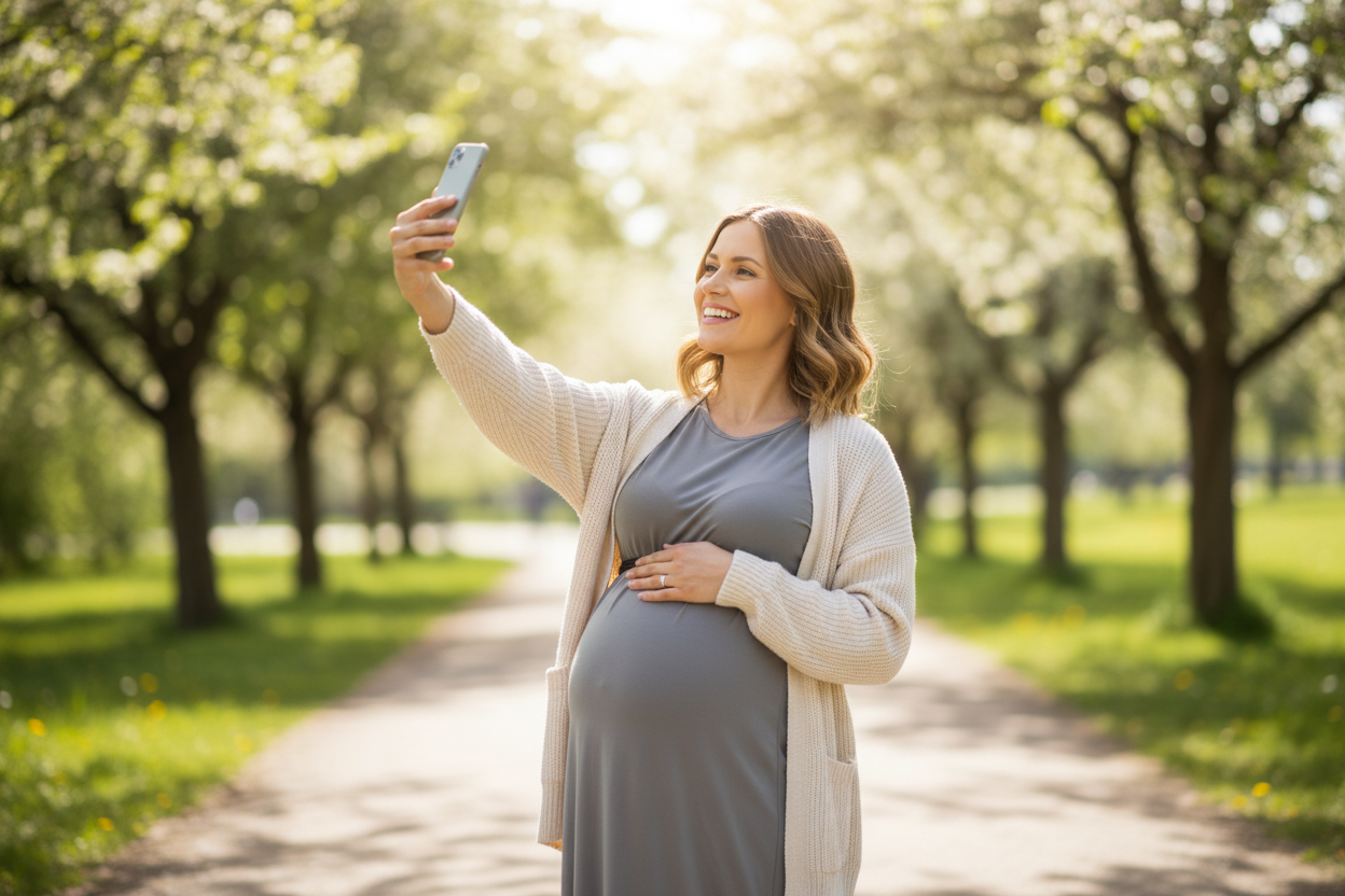 kobieta w ciąży na spacerze selfie