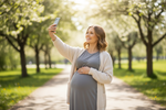 kobieta w ciąży na spacerze selfie